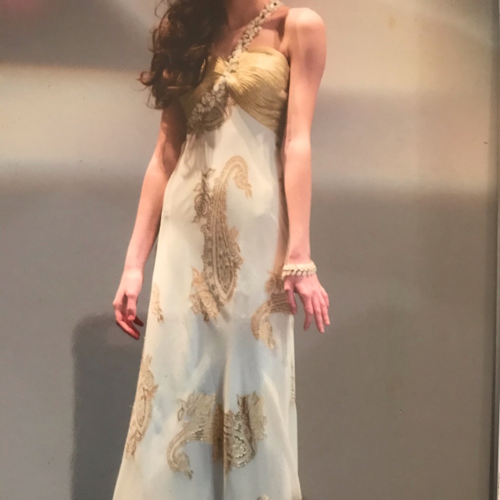 La Femme white and gold dress